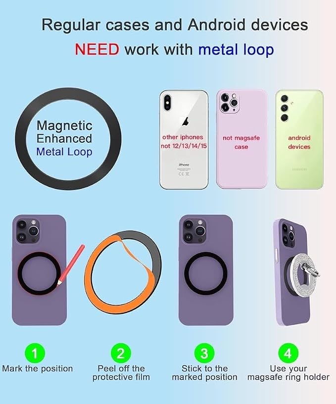 Magnetic Phone Ring Holder for magsafe, Glitter Magnetic Grip Compatible with iPhone 17 16 15 14 13 12 Pro max,Pro,Plus,Mini,Pixel 10 Series Mag Safe Accessories,Adjustable Kickstand,Pink