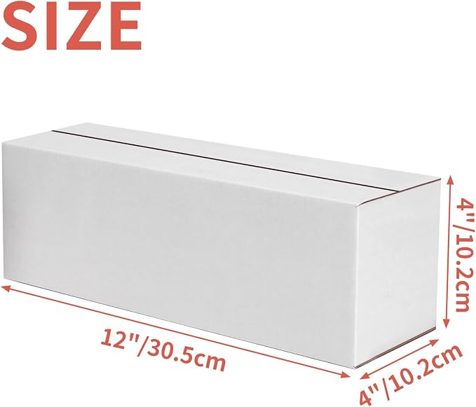 25-Pack Shipping Boxes 12x4x4 Inches, White | Corrugated Cardboard Box for Business Packing, Shipping, and DIY, Easy to Fold and Assemble
