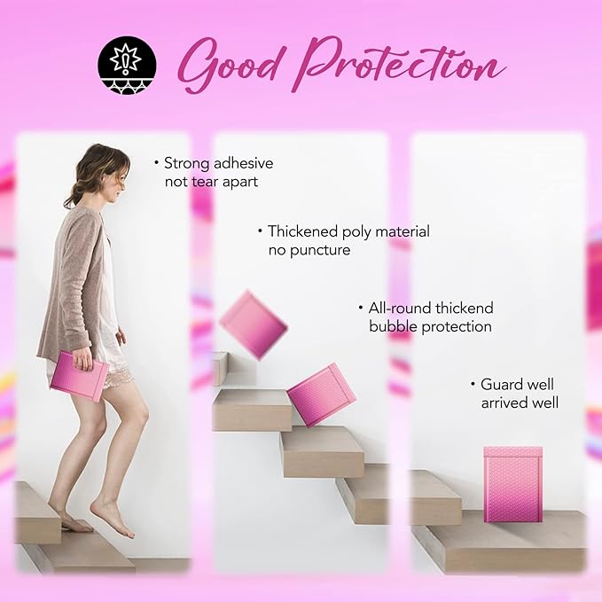 Fuxury Opaque Bubble Mailers 6x10 Inch 100 Pack, Gradient Pink Cute Design Padded Envelopes,Strong Adhesion Pattern Bubble Shipping Envelopes for Mailing Jewelry,Makeup #0 Thick Bubble Padded Mailer