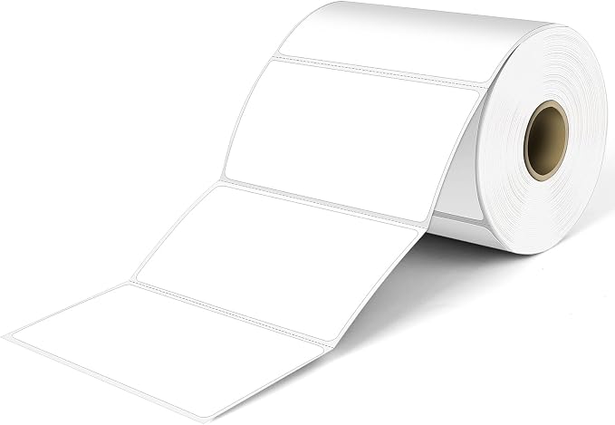 L LIKED 4" x 2" Direct Thermal Labels, 750 Barcode Shipping Labels | Permanent Adhesive, BPA Free, Block Old Information, Perforated, Compatible with Rollo, Zebra and Other Desktop Printers