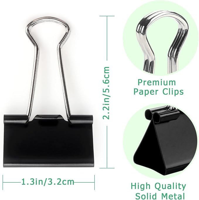 ZZTX 36 Pack Binder Clips 1.3 Inches Black | Paper Clamps Clips, Durable steel, Rust-resistant, Strong spring