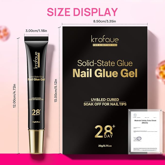 krofaue Solid Gel Nail Glue 4Pcs 20g – UV-Cured Clear Nail Adhesive for Gel Nails, 3D Nail Gel, Press on Nail Glue, Rhinestones, DIY Home Manicure, Salon Use, Long-Lasting, Beginner-Friendly.
