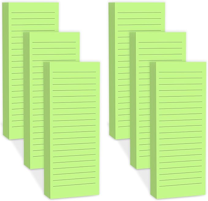 Magnetic Notepads Note Pads for Fridge with Full Magnet Back, 180 Sheets Green Lined Refrigerator Notepad, 30 Sheets Per Pad for Grocery List, Shopping List, Office, Home, To-Do Lists & Memos