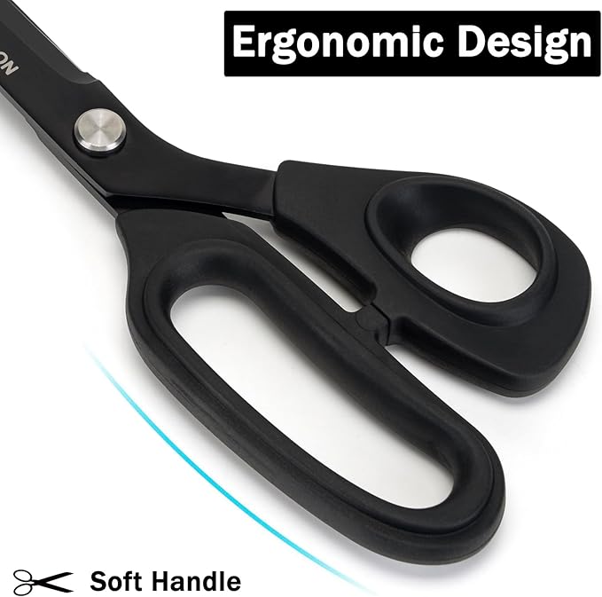 9" Scissors All Purpose, Heavy Duty Professional Tailor Scissors for Fabric Cutting, Leather Craft & Sewing Projects, Black