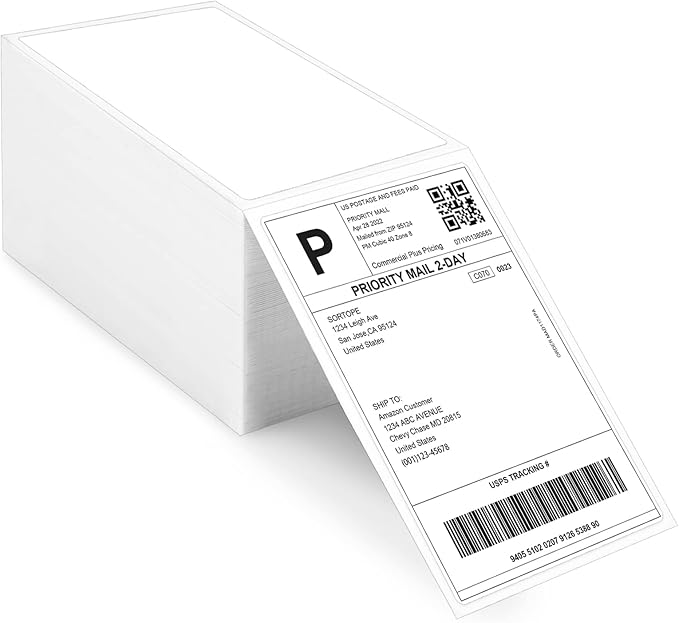 4 x 6 Direct Thermal Labels - 500 Fan-Fold Perforated Labels Per Stack, Premium Adhesive & Perforated, Compatible with JADENS, iDPRT SP410, POLONO, ASprink