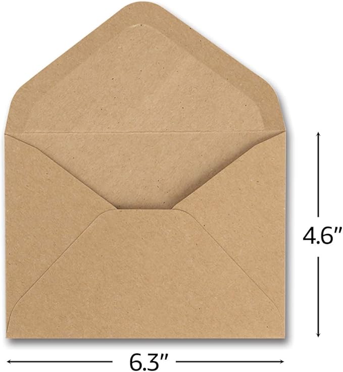 ValBox 4.6x6.3" Kraft Envelopes 100 PCS 120 GSM Brown Contour Flap Invitation Envelopes for Baby Shower, Graduation, Wedding, Invitations - Gummed Flap