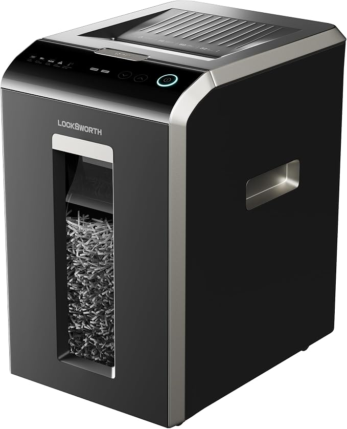 Locksworth 200-Sheet Micro Cut Shredder for Home Office, 8.5 Gallons Bin P-5 High Security Shredders for Paper, CD, Credit Card, Staple, Clip, Heavy Duty Commercial Paper Shredder with Casters