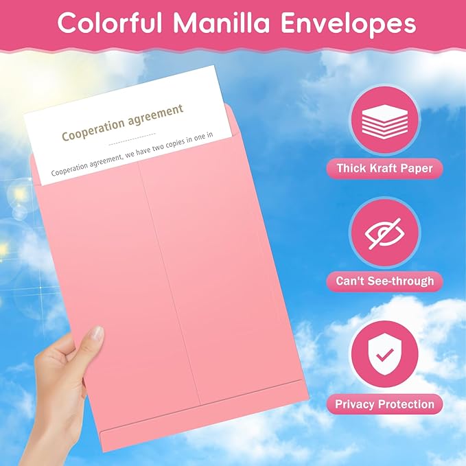 25 Pack Colored Mailing Envelopes, 9 x 12 Inches Self-Seal Colorful Manilla Envelopes for Mailing, Organize, storage, Home, Office Business