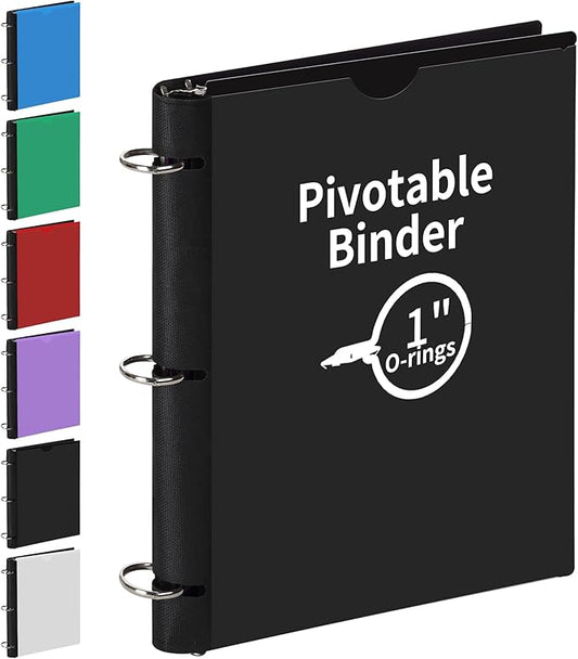 360° Pivotable 3 Ring Binder, Soft 1 inch Binders 3 Ring, Flexible Thin Soft Three Ring Binder Fits 8.5" x 11", for Home, School and Office-Black