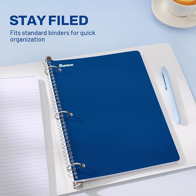 SUNEE Spiral Notebooks, 1-Subject, 24 Pack, Wide Ruled Paper, 8" x 10-1/2", 70 Sheets per Notebook, 3-Hole Punched Paper, Spiral Lined Notebooks for School, Work, Classic Colors