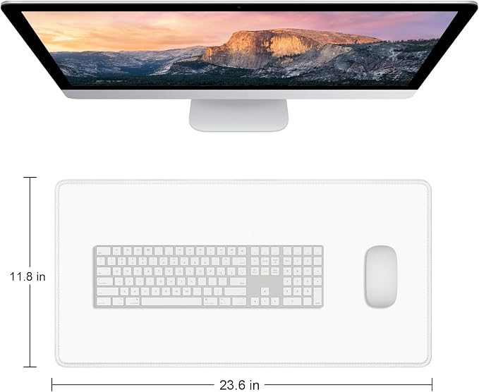 Dapesuom Large Mouse Pad, Extended Gaming Mouse Mat with Stitched Edges, Waterproof Full Size Desk Mats with Non-Slip Base, Computer Big Desktop Keyboard Pad for Laptop, Office, 23.6 x 11.8 in, White
