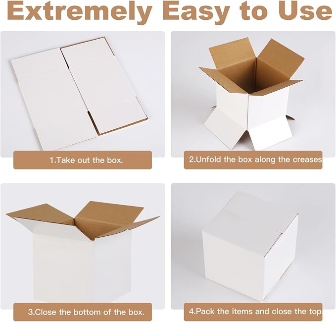 Shipping Boxes,8x6x4inches 40 PCS Shipping Boxes,White Corrugated Cardboard Boxes for Packing, Mailing, Moving,Gifts & Storage,Heavy-Duty（White ）