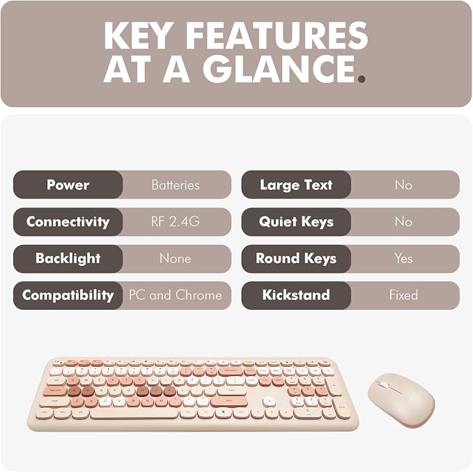 X9 Colorful Keyboard and Mouse Wireless - 2.4G Aesthetic Wireless Keyboard and Mouse Combo with Bubble Keys - Cute Typewriter Keyboard and Mouse for Computer PC Laptop Windows & Chrome (Brown)