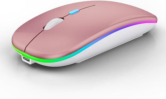 Wireless Bluetooth Mouse Rechargeable Laptop Mice with LED Lights Silent Slim Use(BT5.2 & 2.4G Portable USB) Dual Mode Computer Mouse for Laptop/iPad/Tablet/Apple/Computer/Mac(Rose Gold)
