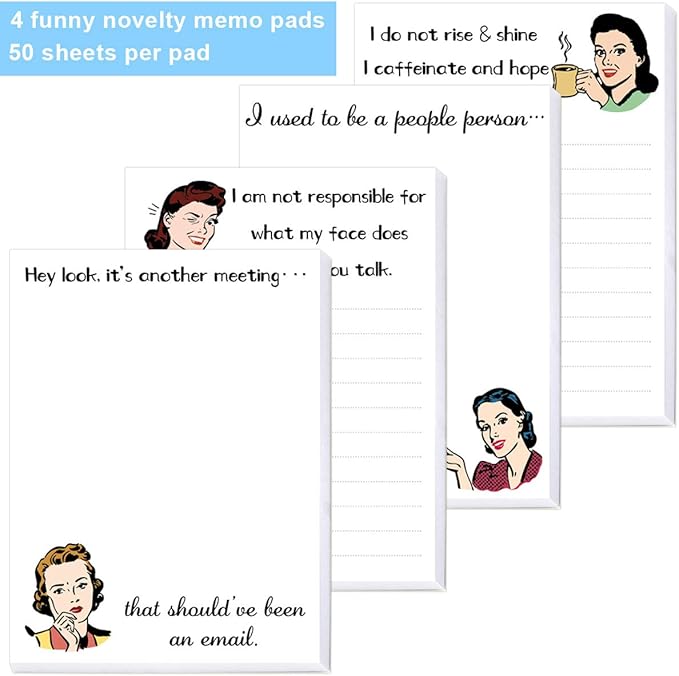 Fancy Land Funny Notepads for Women Sarcastic Work Notepad Novelty Memo Pad To Do List for Adults Coworkers Colleague Office Supplies 4Pcs
