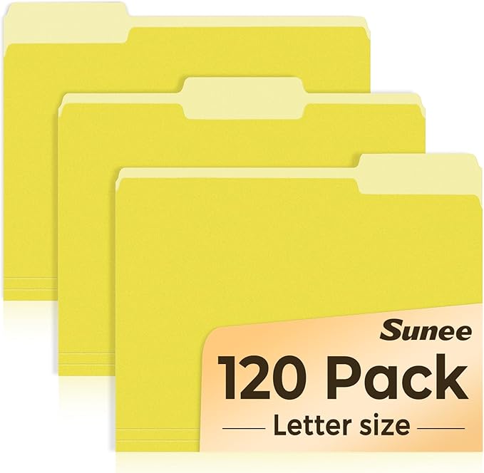 SUNEE File Folders, 120 Pack Manilla Folders 8.5 x 11, Colored File Folders Home Office School Supplies for Documents Files Paper, Yellow