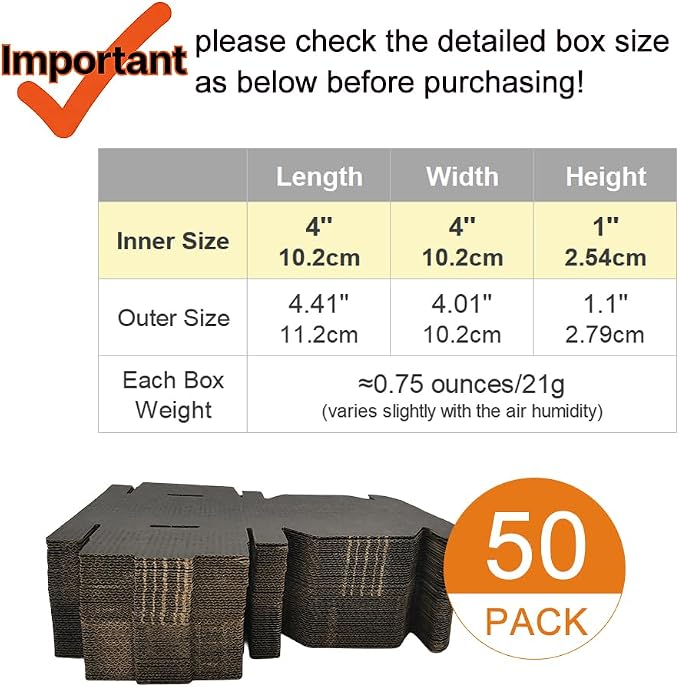 50 Pack 4x4x1'' Small Shipping Boxes, Corrugated Cardboard Mailers for Business, Black (CM441B)
