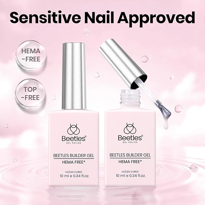 Beetles Builder Gel for Nails HEMA & TPO FREE-2 Colors Clear & Jelly Nude Building Gel with Nail Brush,Strengthening Nails Building Apex & Extension for Beginner DIY UV Nail Salon at Home,Peach Skin