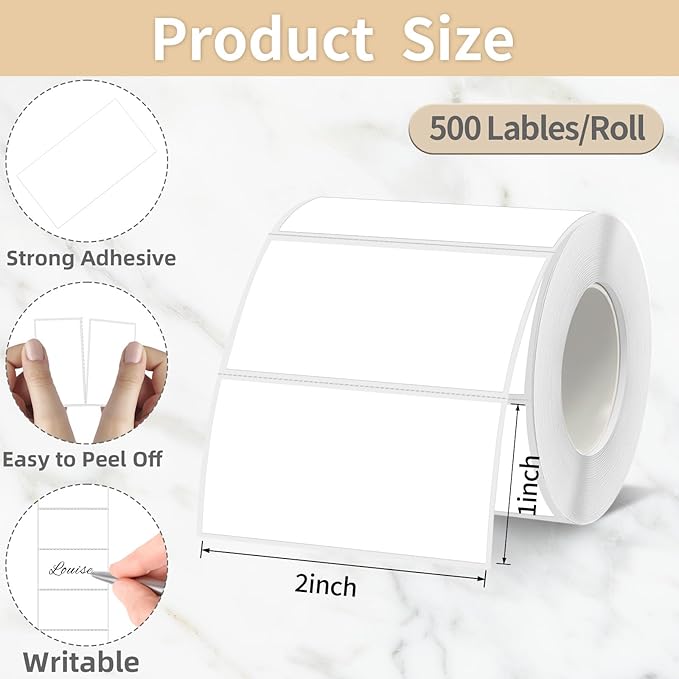 Starboling 2x1 Thermal Labels,Address Barcode Self-Adhesive Thermal Printer Stickers for Logo Design,Name/Price Tag,Address（White）