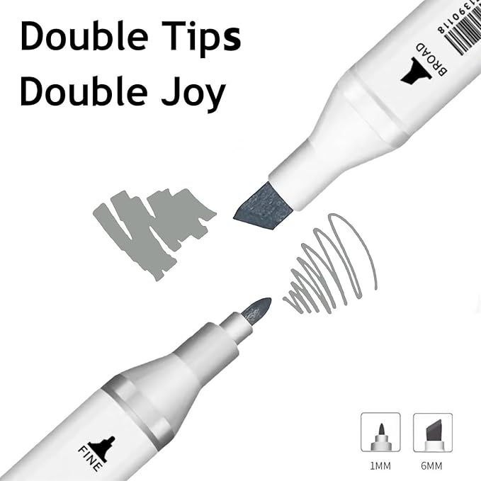 Arhomet 6pcs Grey Gray Alcohol Markers Set for Building Interior Design, Dual Tips Art Markers Drawing Sketched Double Tipped for Adults (Cool Grey)