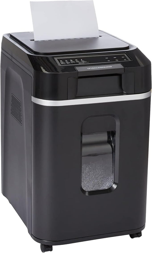 Amazon Basics 200-Sheet Auto Feed Cross-Cut Paper Shredder, High Security P-4, Anti-Jam, 8.5 Gallon Pullout Bin, Black
