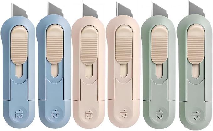 6 Pack Portable Box Cutter,Retractable Utility Knife, Multi-function Cute Box Cutters for Office, Home, Arts Crafts, Cartons, Cardboard, Paper,DIY