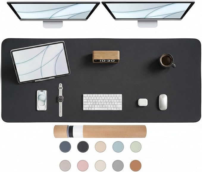 Large Desk Pad Non-Slip Desk Mat Protector for Keyboard Mouse Waterproof Vegan Leather Surface Faux Leather Laptop Mat Smooth Mouse Pad Premium Gift Tube Obsidian Black 55" x 23"