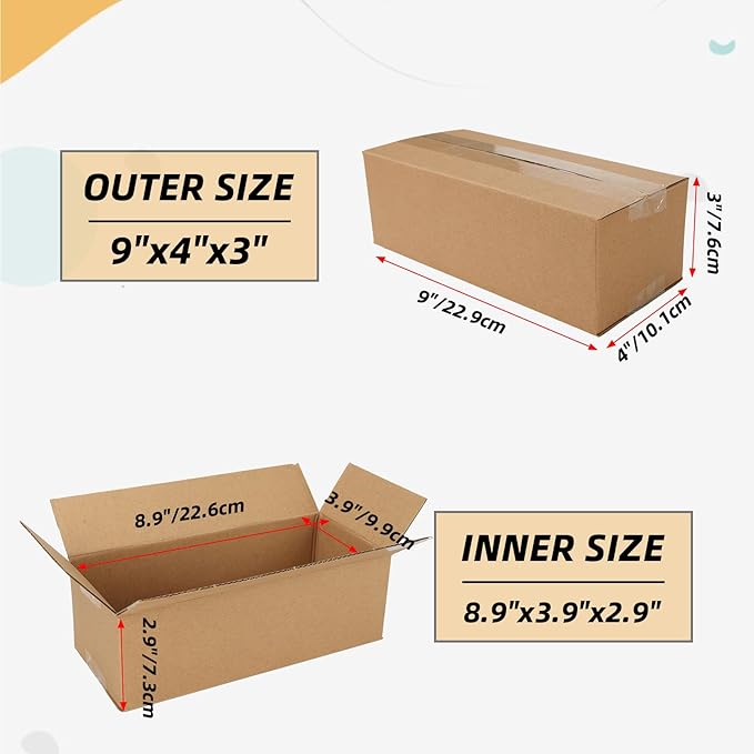 ZBEIVAN Shipping Boxes Mailers 9x4x3 inches Corrugated Cardboard Small Packing Kraft Moving Mailing Box, Pack of 40
