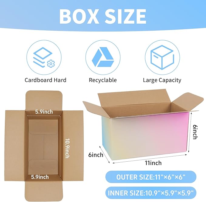 11x6x6 Inch Cute Colorful Shipping Boxes, 30 Pack Corrugated Cardboard Box, Mailing Packaging Boxes for Small Business