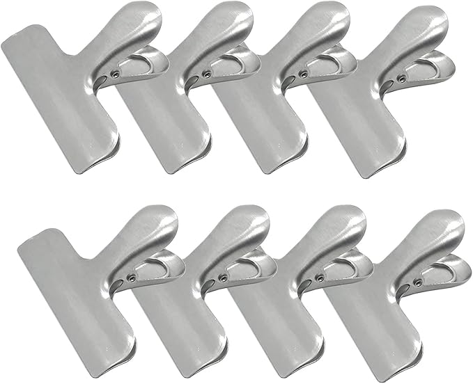 8 Pack Metal Chip Clips, 3 Inch Wide Stainless Steel Heavy Duty Food Bag Clips, Silver