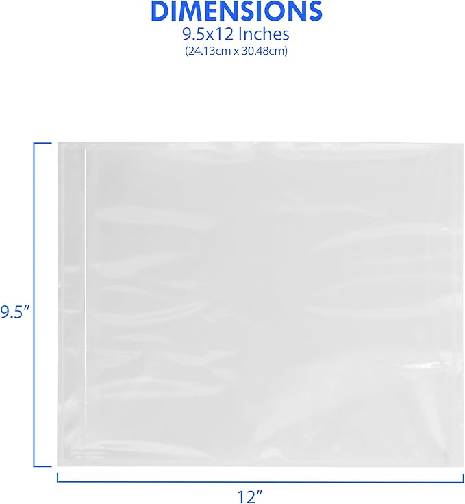 100 Count 9.5" x 12" Shipping Label Envelopes, Clear Packing List Pouches with Self-Adhesive Back, Top Loading for Shipping Labels Sleeves, for Packing Slips, Labels Invoices & Paperwork. GPI