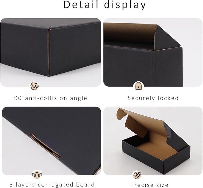 BIOBROWN 9x6x2" Small Shipping Boxes 25 Pack, Black Corrugated Cardboard Mailer Boxes Bulk for Packaging Small Business Mailing Gift
