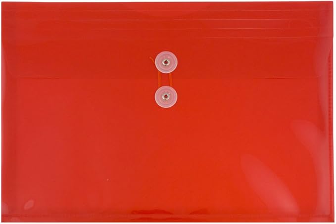 JAM PAPER Plastic Envelopes with Button & String Tie Closure - Letter Booklet - 9 3/4 x 13 - Red - 12/Pack