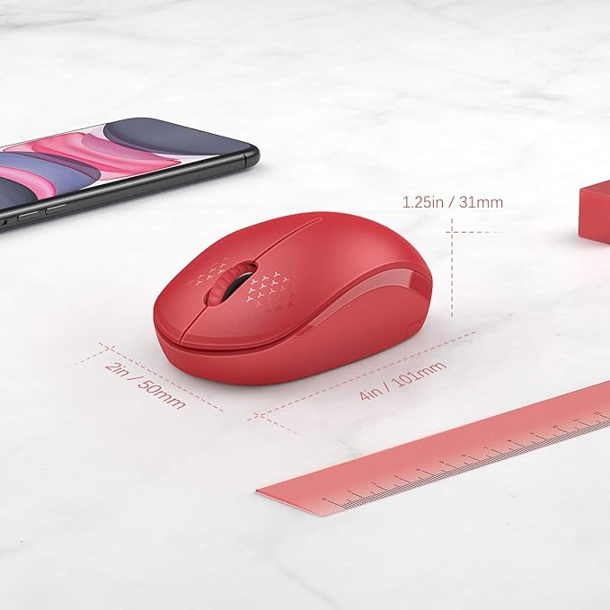 seenda Wireless Mouse, 2.4G Noiseless Mouse with USB Receiver Portable Computer Mice for Windows PC, Notebook, Laptop - Red