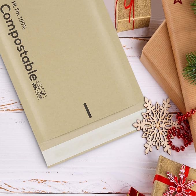 8.5x12 100% Biodegradable Brown Kraft Bubble Mailers,25 Count #2 Compostable Padded Packaging Wrap Envelopes Pouches Eco Friendly Self Seal Bags