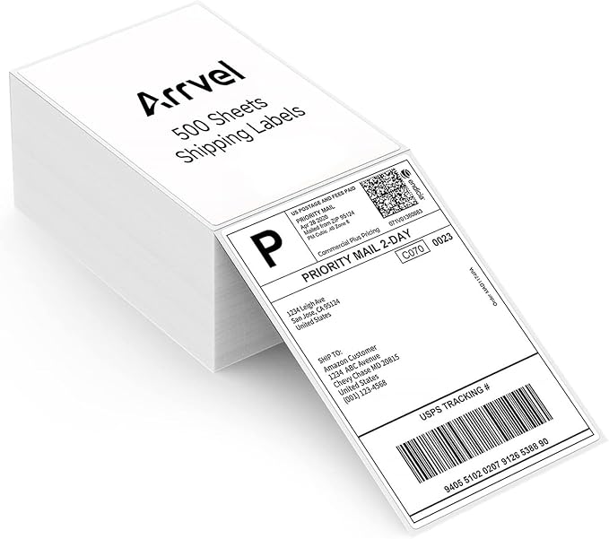 Thermal Shipping Labels 4x6, 500 Sheets Fanfold Direct Thermal Labels, Perforated & Strong Adhesive Mailing Labels Compatible with Rollo, MUNBYN, Nelko, Zebra Printer (Commercial Grade)