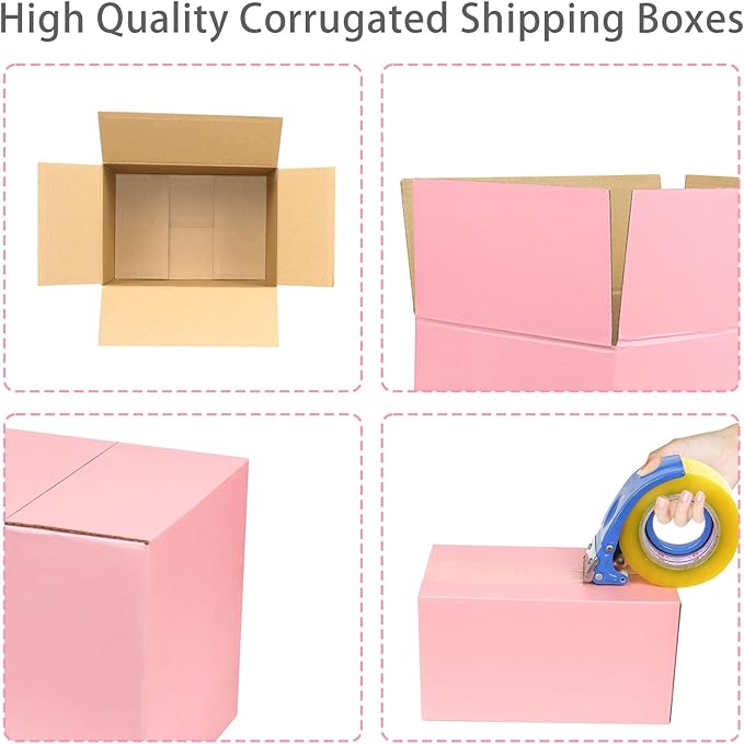 Pink Shipping Boxes Medium 11x6x6 Inches, 30 Pack Corrugated Cardboard Boxes for Packaging Small Business Mailing