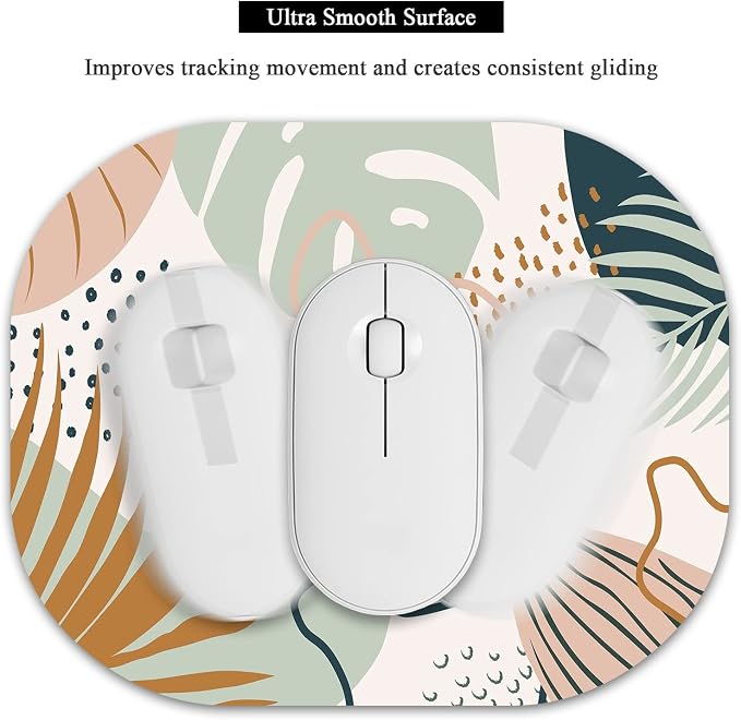 Small Mouse Pad 6 x 7 Inch, Oval Mini Mouse Pad with Non-Slip Rubber Base, Waterproof Compact Mouse Mat for Laptop Computer Wireless Mouse Keyboard Tray Home Office Travel, Green Leaves