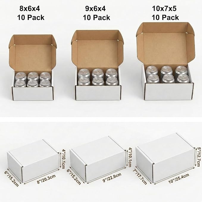 WIFTREY 30 Pack Assorted Sizes Shipping Boxes, 10X7X5 & 9X6X4 & 8X6X4 Small shipping box White, 10 PCS Each Corrugated Cardboard Box for Packaging Small Business, Mailing