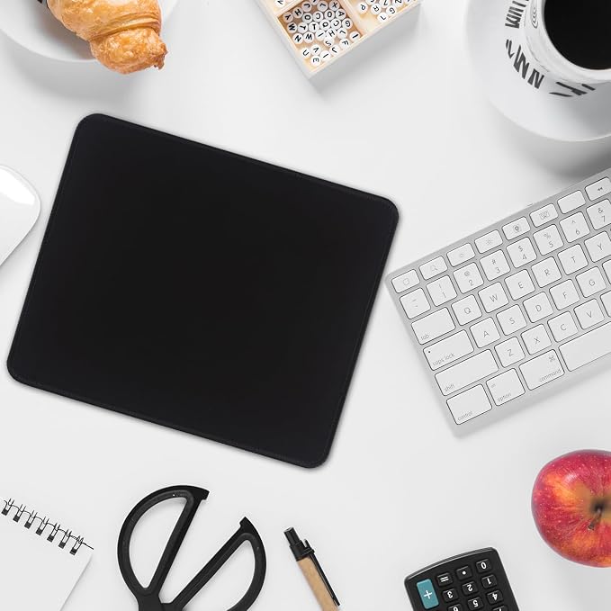 FROGIGO Mouse Pad with Stitched Edges - Classic Black Mousepad Set for Women, 9.25 x 7.75 inch Washable Desk Pad, Non-Slip Rubber Base, Office Home Laptop Accessories - Classic Black-4 Pack