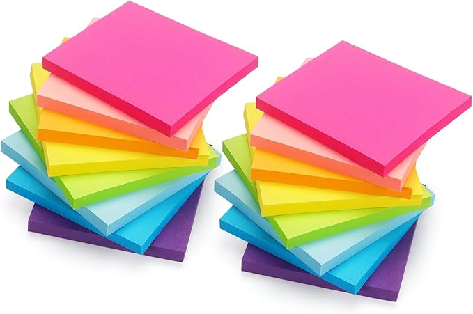 Early Buy 16 Pads Sticky Notes 3 in x 3 in, 8 Bright Color, Self-Stick Notes, 60 Sheets/Pad, for Office, School, and Home Planning