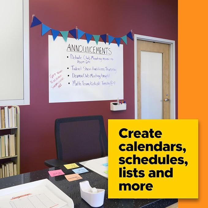 Post-it Dry Erase Whiteboard Film Surface for Walls, Doors, Tables, Chalkboards, Whiteboards, and More, Removable, Stain-Proof, Easy Installation, 8 x 4 ft Roll (DEF8x4)