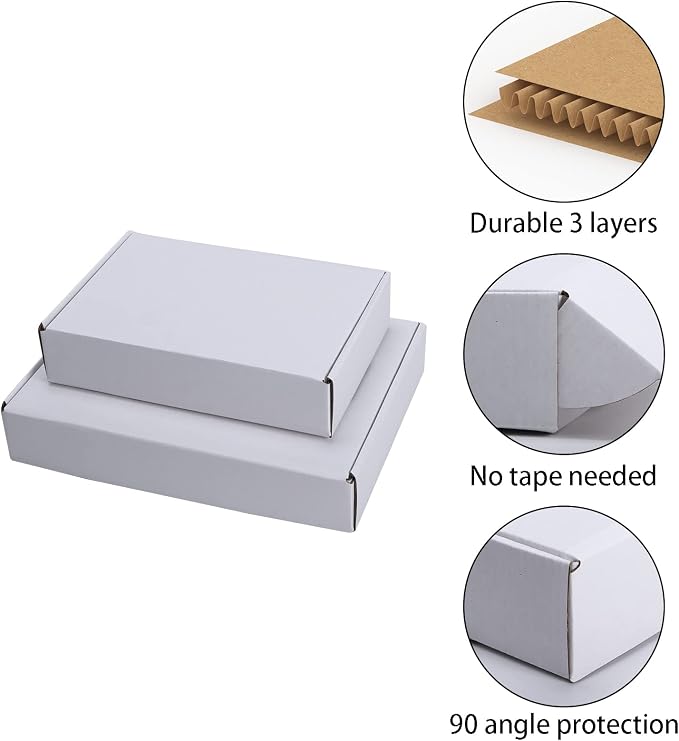 Lyeasw 11x8x2 Inch Shipping Boxes 20 Pack Corrugated Cardboard Box Mailer for Small Business Mailing Packing, White