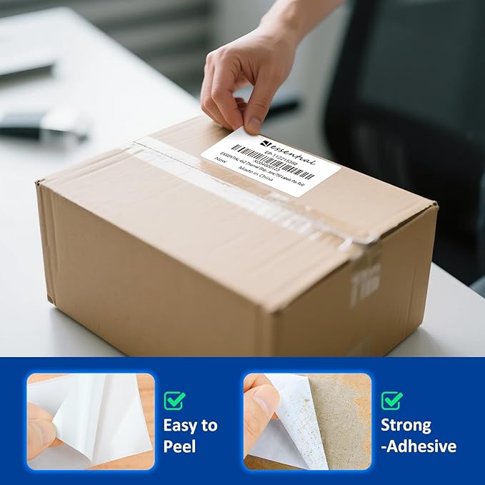 ESSENTIAL 4 x 2 Inches Direct Thermal Barcode Labels, Shipping Labels, 750 Labels of Roll, Compatible with Zebra Printers (16 Roll-12000 Tags)