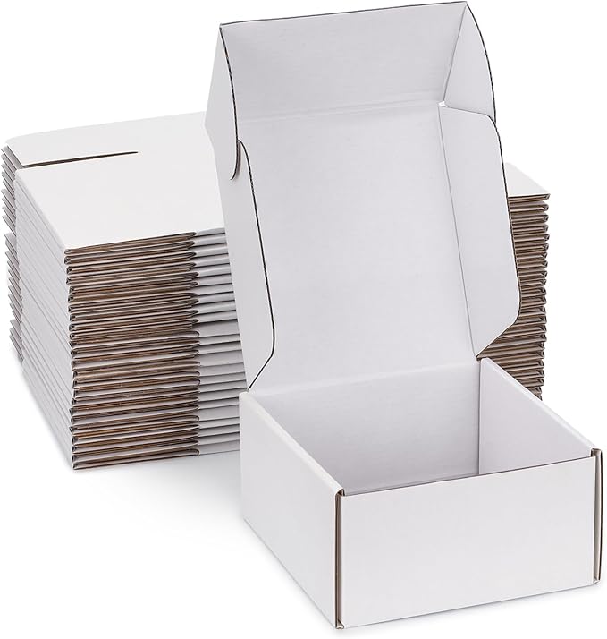 6x6x4 inch White Shipping Boxes for Small Business- Set of 25 | Sturdy ECT 32 Corrugated Cardboard Mailer Boxes, Easy Assemble for Packaging, Mailing, Gift