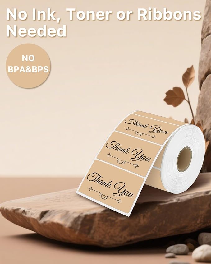 iEager 3" x 2" Thermal Labels, Rectangle Thermal Printer Stickers, Self-Adhesive Durable Sticker with Perforation Line, 500 Labels/Roll, Brown