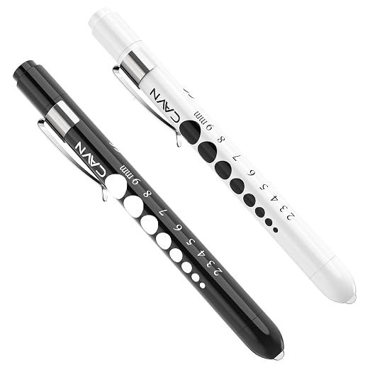 CAVN Pen Light with Pupil Gauge LED Penlight for Nurses Doctors | 2 Pcs Reusable Medical Penlight for Nursing Students (Black/White)