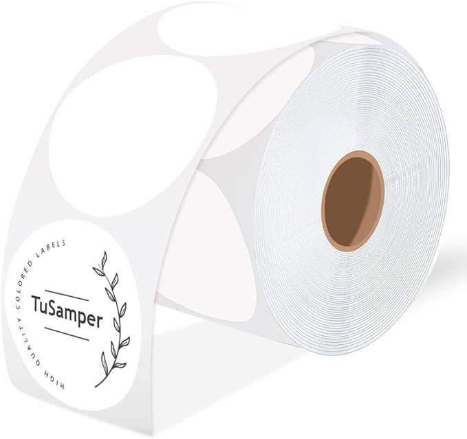 3 Inch (76.2mm x 76.2mm) Round Thermal Printer Label Stickers Self-Adhesive Circle Convenient Multi-Purpose Blank 3" Sticker Roll for Family Classification, Gift Sealing, White (500Pcs)