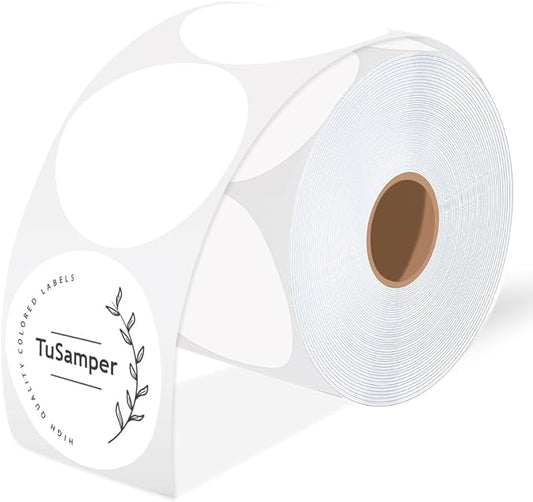 3 Inch (76.2mm x 76.2mm) Round Thermal Printer Label Stickers Self-Adhesive Circle Convenient Multi-Purpose Blank 3" Sticker Roll for Family Classification, Gift Sealing, White (500Pcs)