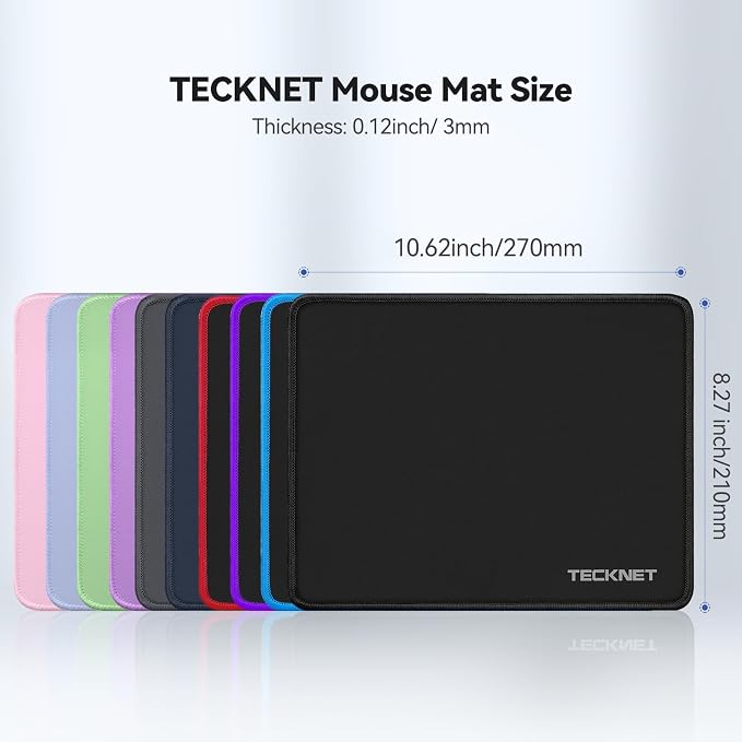 TECKNET Mouse Pad with Durable Anti-fray Stitching, Small Mousepad LT.Blue | Anti-slip Rubber Base, Ultra-smooth Surface, Waterproof Material, Gaming Mouse Mat for Laptop for Laser and Optical Mice